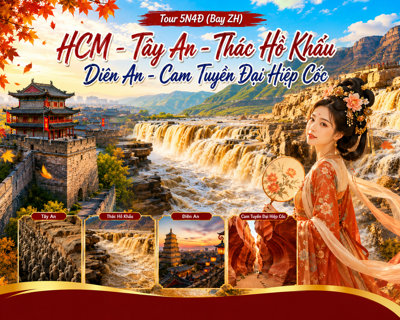 Tour HCM - Tây An - Thác Hồ Khẩu - Diên An - Cam Tuyền Đại Hiệp Cốc 5N4Đ (Bay ZH)