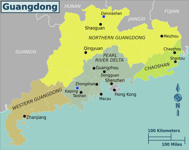 Bản đồ tỉnh Quảng Đông Trung Quốc