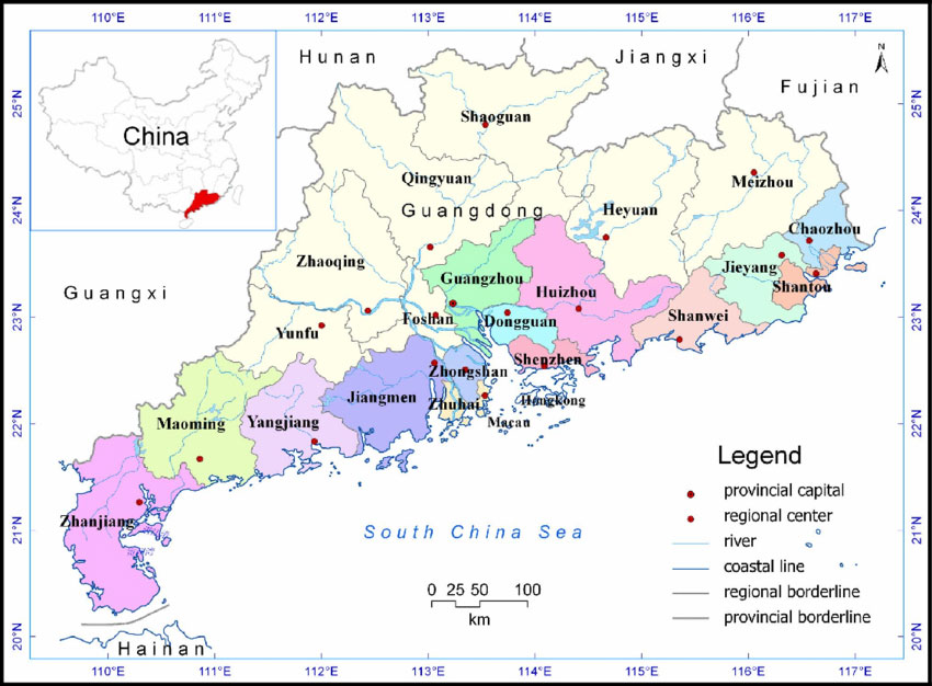 Vị trí địa lý tỉnh Quảng Đông Trung Quốc