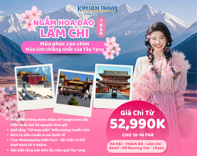 Hà Nội - Thành Đô - Lâm Chi - Bomi - Hồ Bát Tùng Sứ - Lhasa 7N6Đ (Bay 3U)