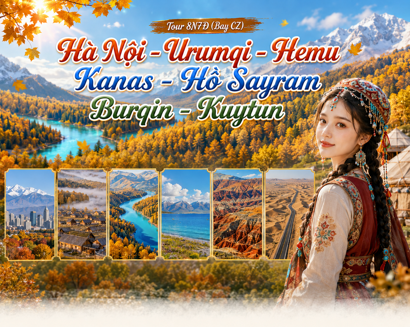 Tour Hà Nội - Urumqi - Hemu - Kanas - Hồ Sayram - Burqin - Kuytun 8N7Đ (Bay CZ)