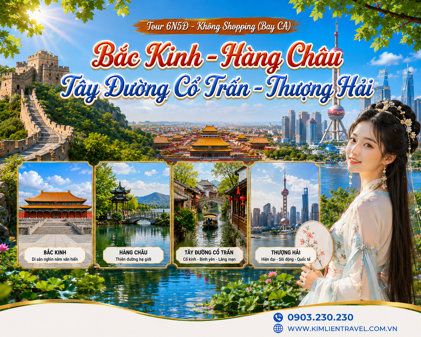 Tour Bắc Kinh - Hàng Châu - Tây Đường Cổ Trấn - Thượng Hải 6N5Đ - Không Shopping (Bay CA)