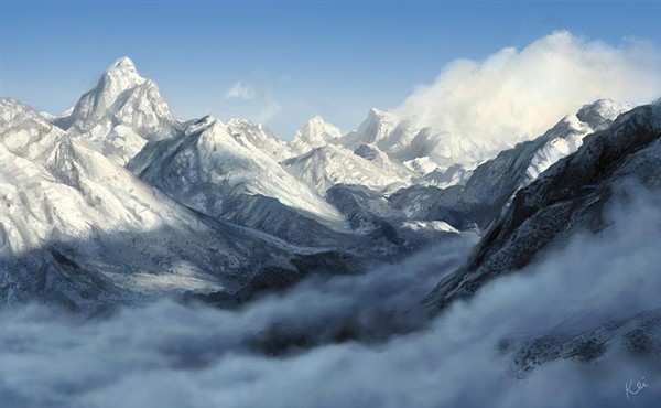 Dãy Himalaya bị bao phủ bởi mây