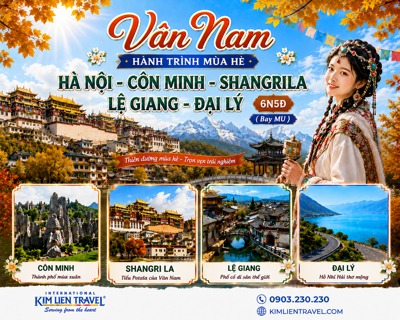 Tour Hà Nội - Côn Minh – Shangrila – Lệ Giang – Đại Lý 6N5Đ (Bay MU)